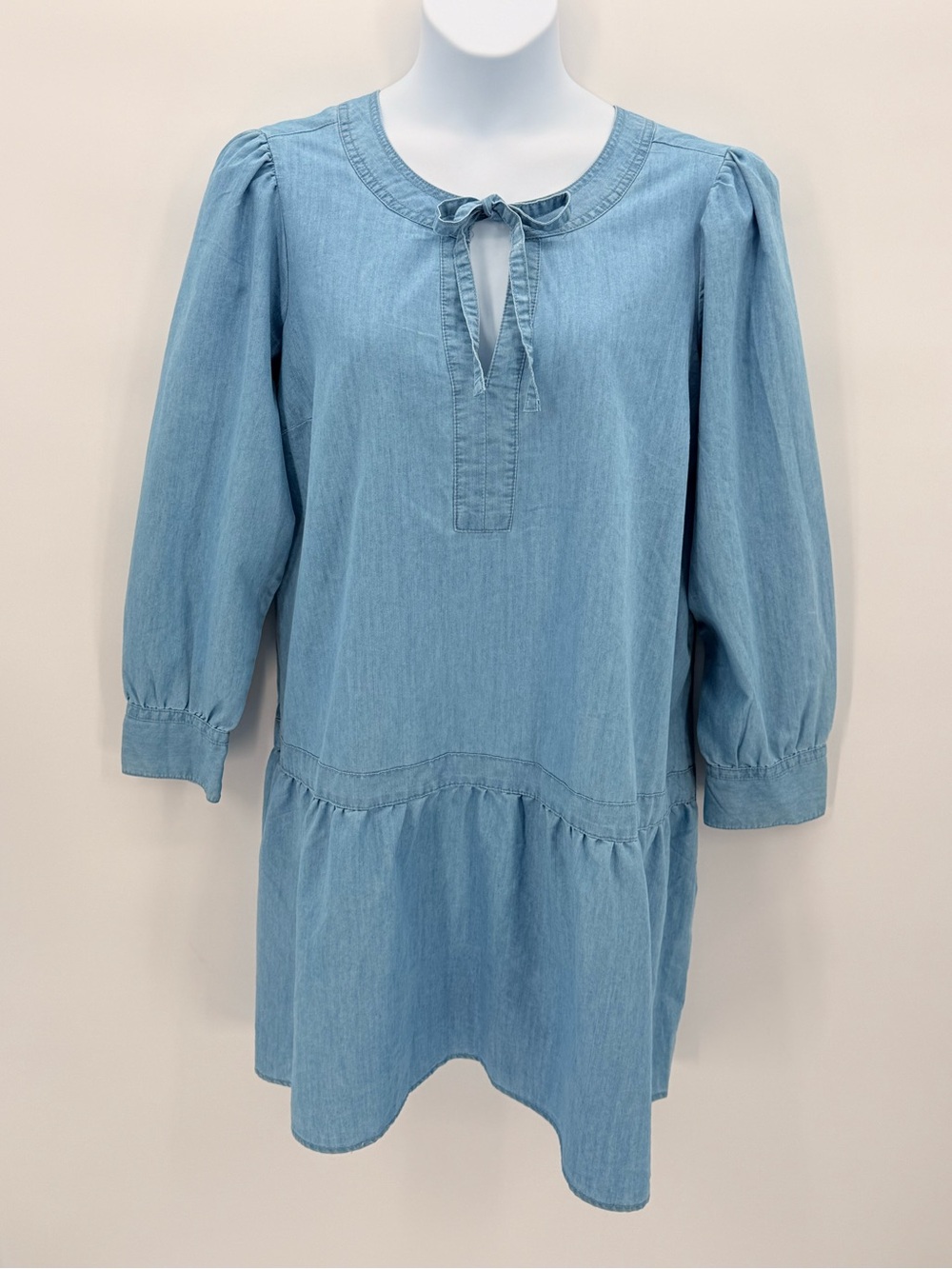 GIVEN KALE Chambray Tiered Mini Dress Puff Sleeve Boho Women’s Plus 2X